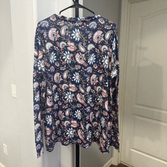 NEW SMITH & QUINN V Neck Sweater Dark Floral Navy Blue Pink Preppy Size Medium - Picture 5 of 5